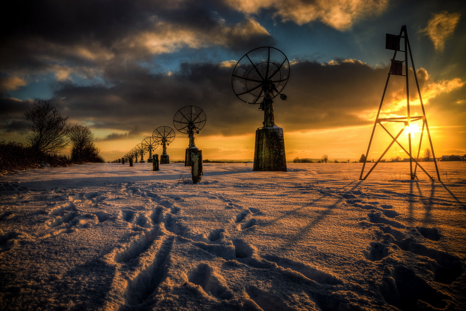 matahari terbenam, musim dingin, antena