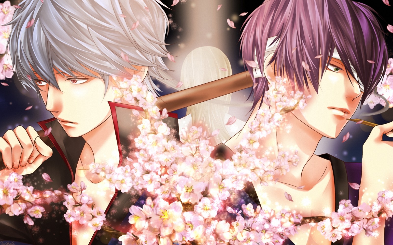 ดอกไม้, ศิลปะ, ควัน, ผู้ชาย, Gintama, Sakata Gintoki, ผ้าพันแผล, Takasugi Shinsuke