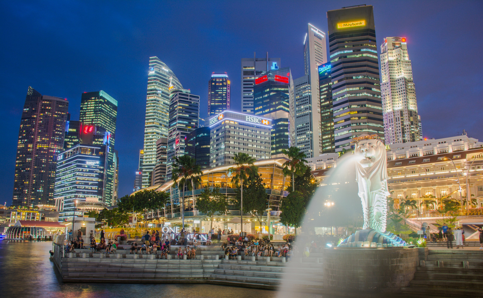 灯, 晚, 家, 人, 阶段, 新加坡, 滨海湾, 喷泉