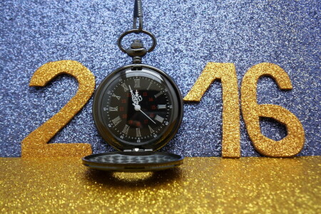 2016 년, 피규어, 반짝임, 황금, 행복, 새해, 손목 시계