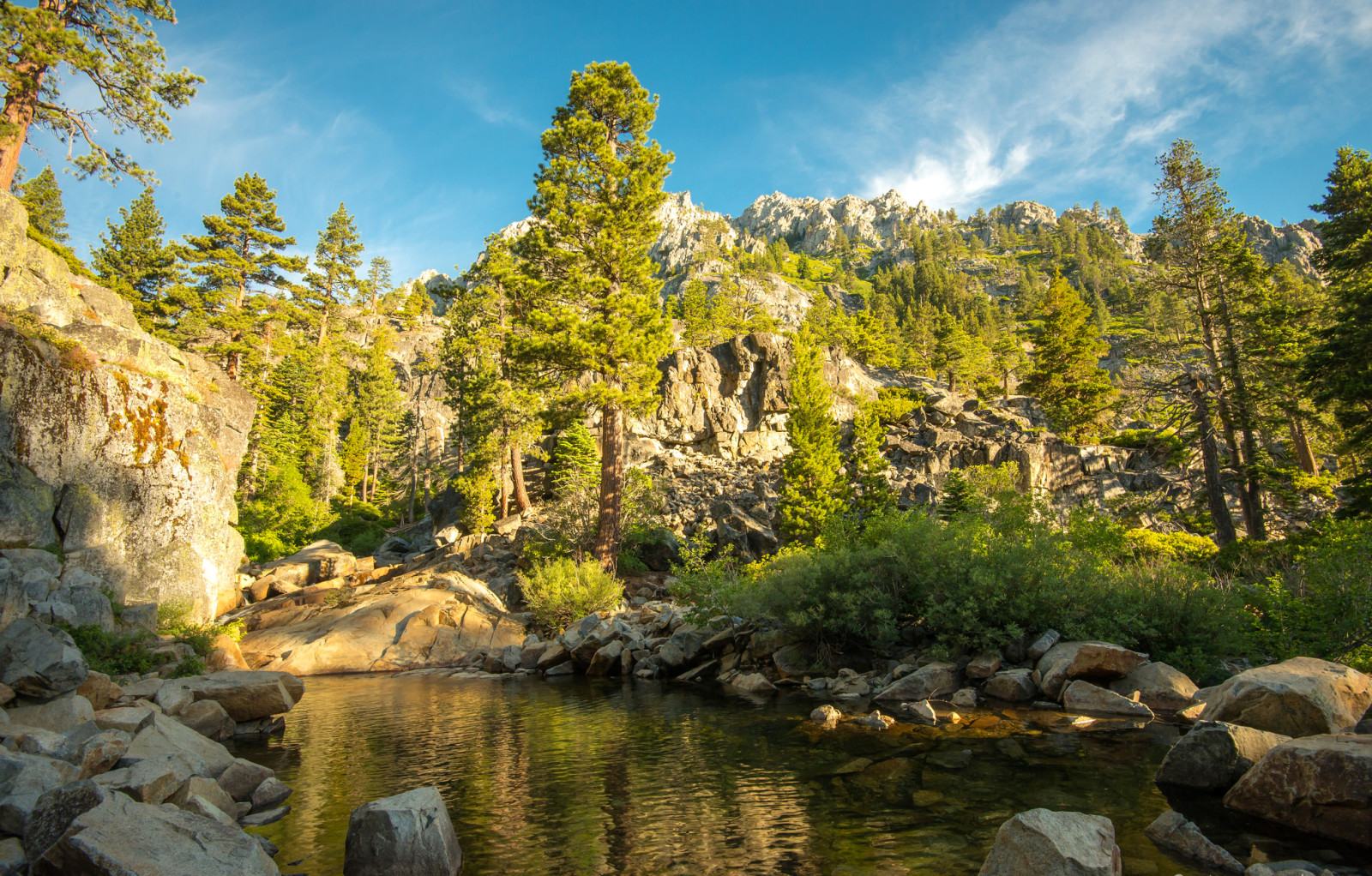 ทะเลสาป, หิน, ต้นไม้, ภูเขา, สหรัฐอเมริกา, โขดหิน, CA, Eagle Creek