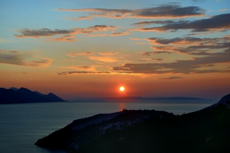 雲, クロアチア, ドゥブロヴニク, 海, 日没