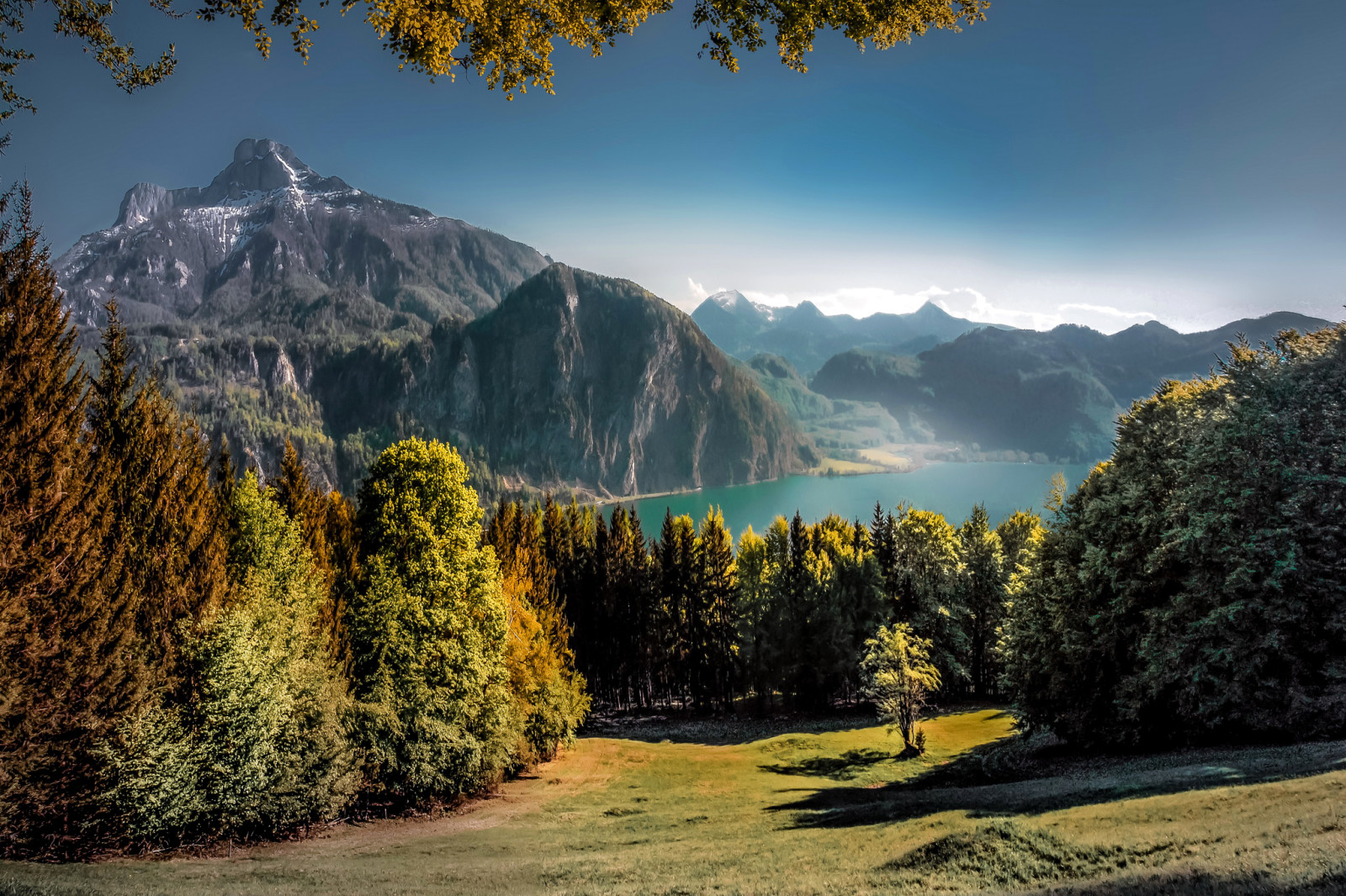 가을, 호수, 아름다움, 나무, 산, 오스트리아