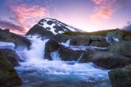 thác, Jotunheimen, núi, Na Uy, con sông, đá