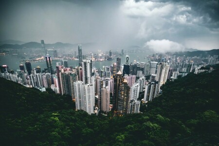 中国, 雲, 香港, 都市, 空
