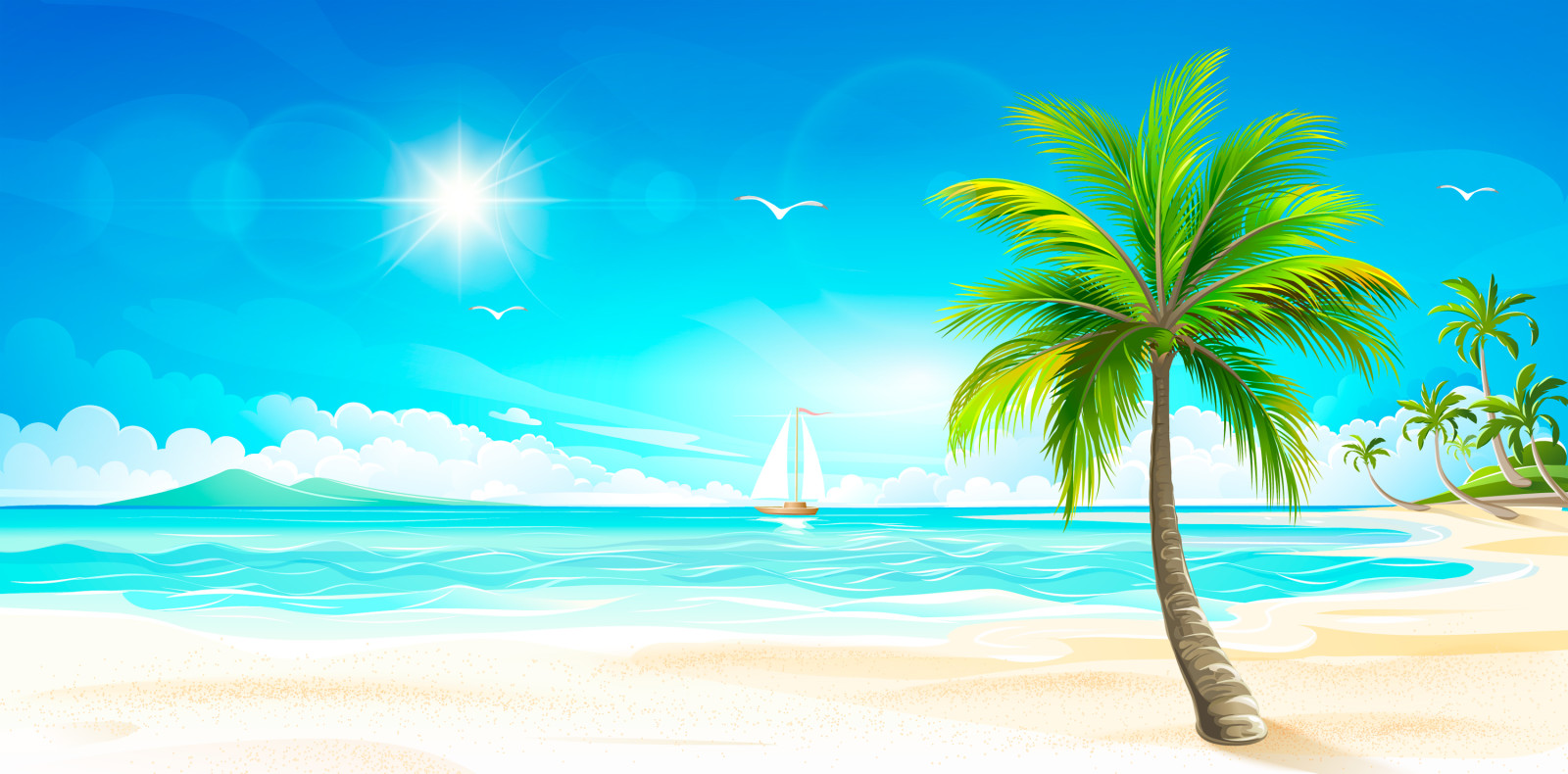 laut, matahari, perahu layar, Palma, Tropis