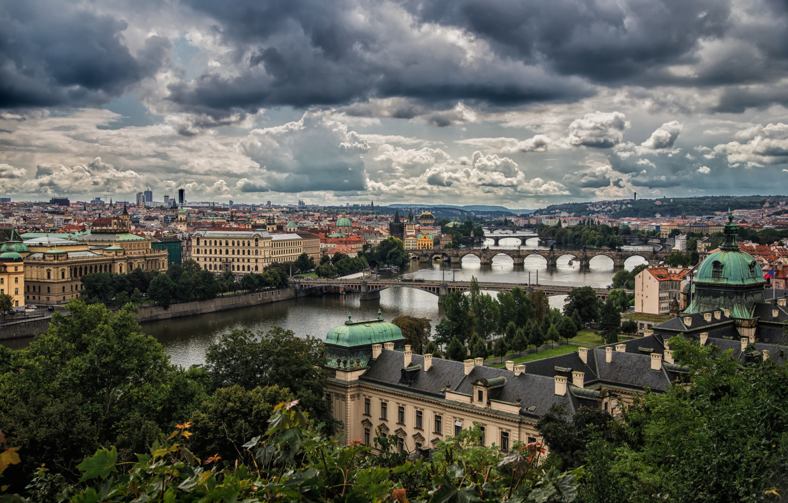 sungai, rumah, panorama, jembatan, Praha, Vltava, Republik Ceko