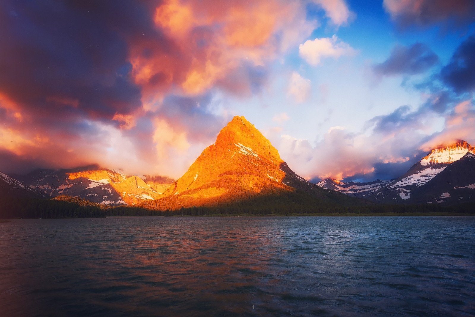 cahaya, Gunung, danau, pagi, Amerika Serikat, Montana, Taman Nasional Gletser, negara