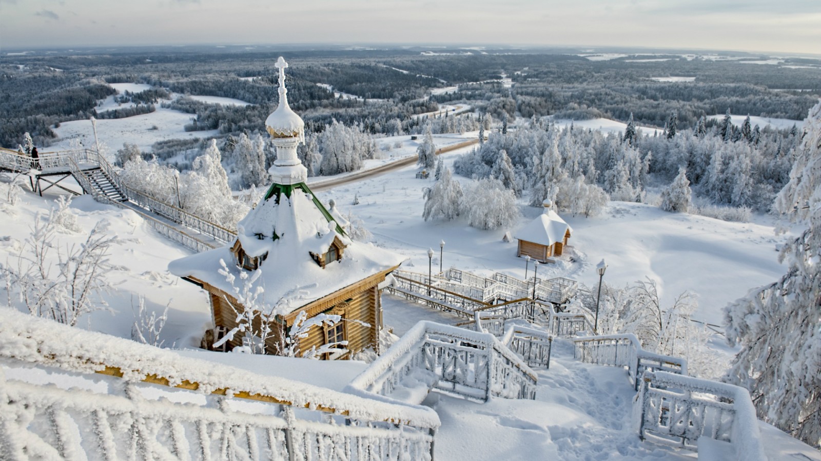 musim dingin, panorama, melihat, tangga, Kuil