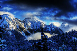 HDR, 산, 자연, 사진, 눈, 미국, 겨울