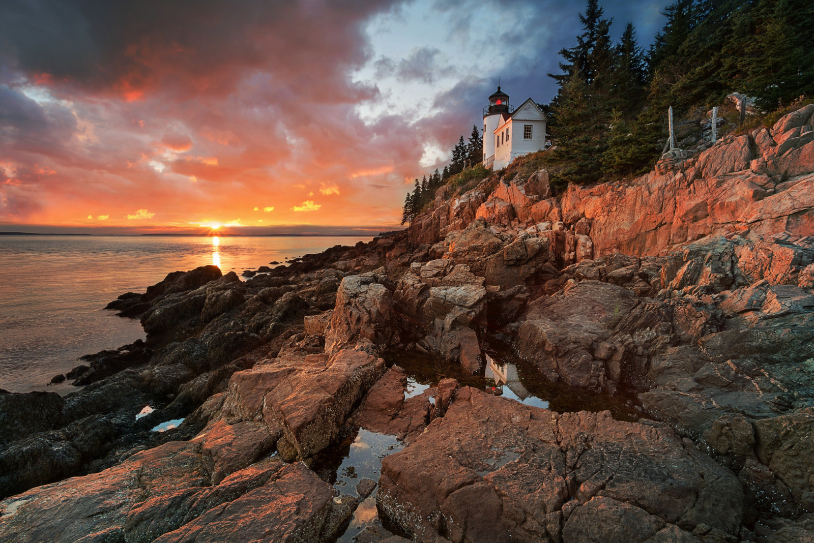 malam, matahari terbenam, Mercu suar, Amerika Serikat, batu, Pelabuhan, Taman Nasional, Maine