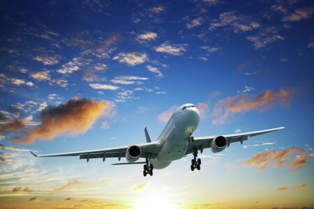 旅客機, 雲, フライト, 空に, 飛行機, 上昇, 太陽