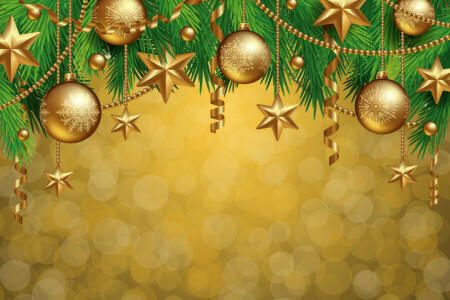 불알, 크리스마스, 장식, 황금, 명랑한, 새해, 나무