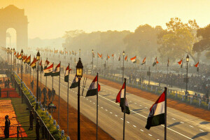 아치, 깃발, 인도, 뉴 델리, 축제, 공화국의 날, 거리