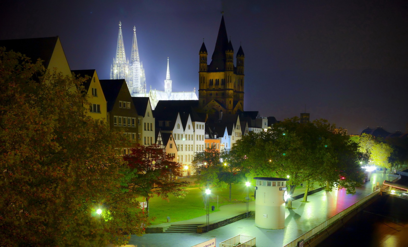 都市, ライト, 夜, ドイツ, 写真, HDR, ケルン