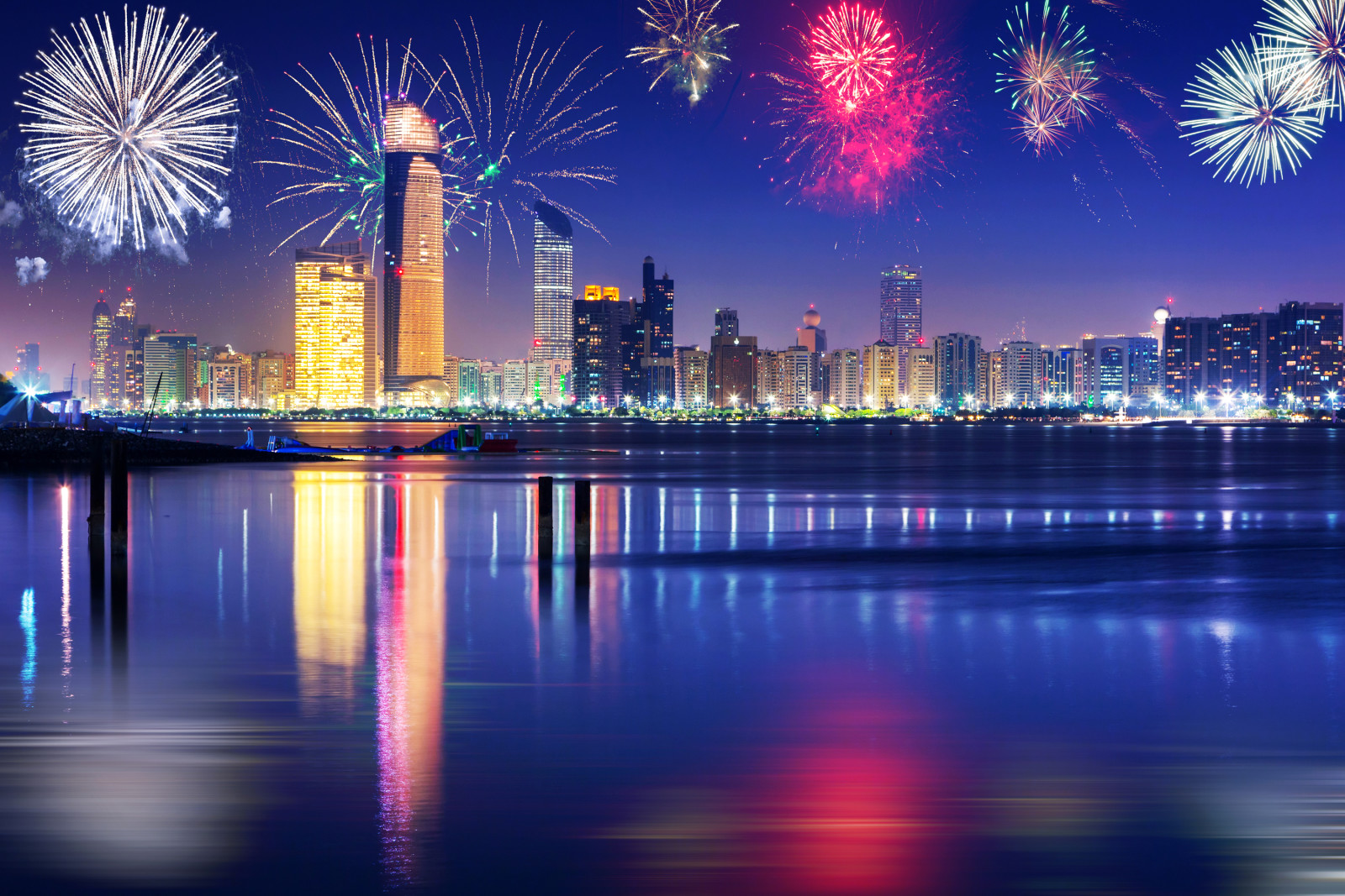 Năm mới, bầu trời, con sông, SẮC ĐẸP, VẺ ĐẸP, Dubai, tòa nhà chọc trời, UAE, ngày lễ