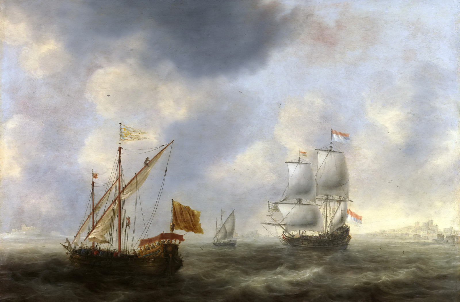 laut, gambar, kapal, gelombang, bendera, berlayar, pemandangan laut, Jacob Adriaensz Bellevois