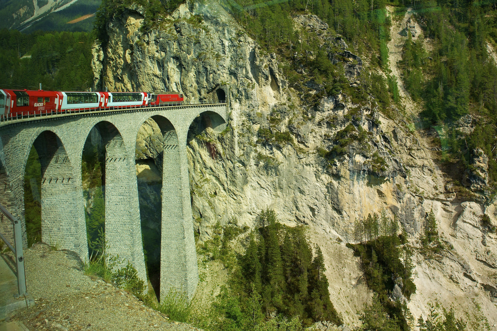 スイス, 山, トンネル, 列車, 車, 陸橋