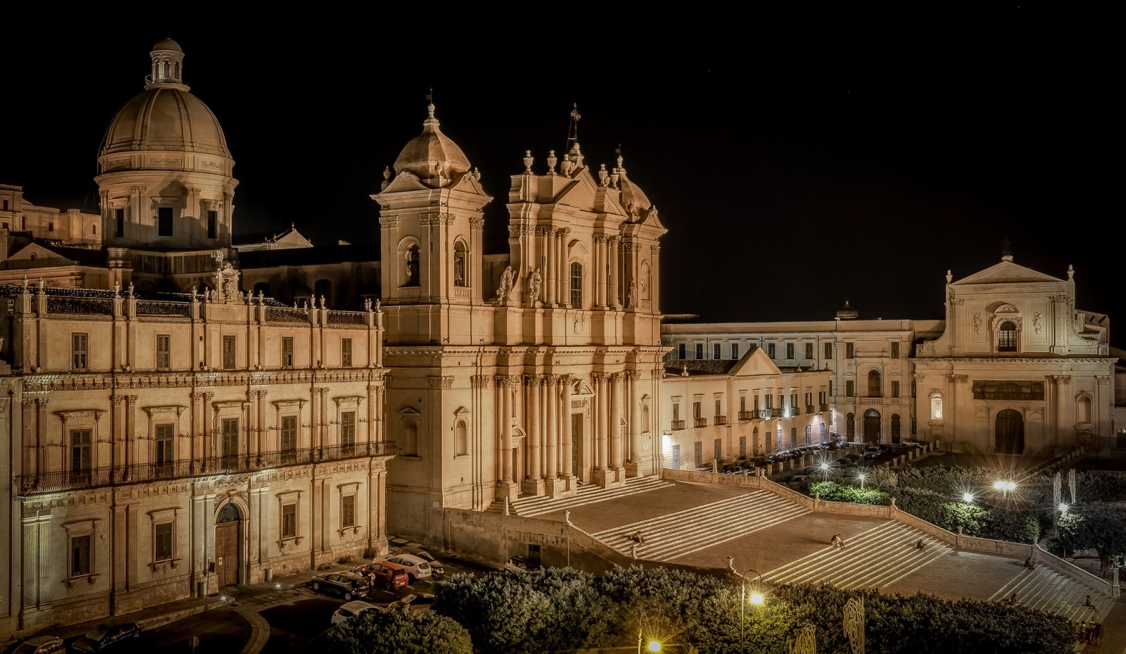 lampu, malam, Italia, Katedral, Sisilia, Noto