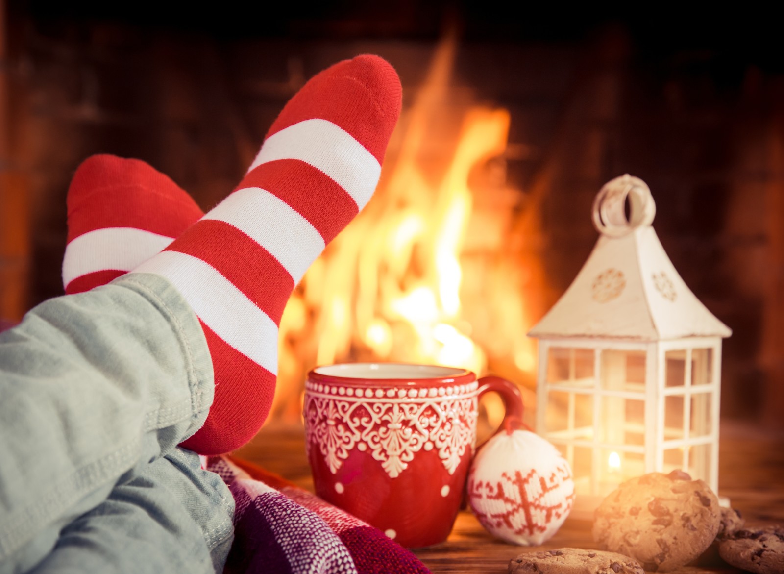 新年, クリスマス, デコレーション, クリスマス, 火, カップ, 暖炉