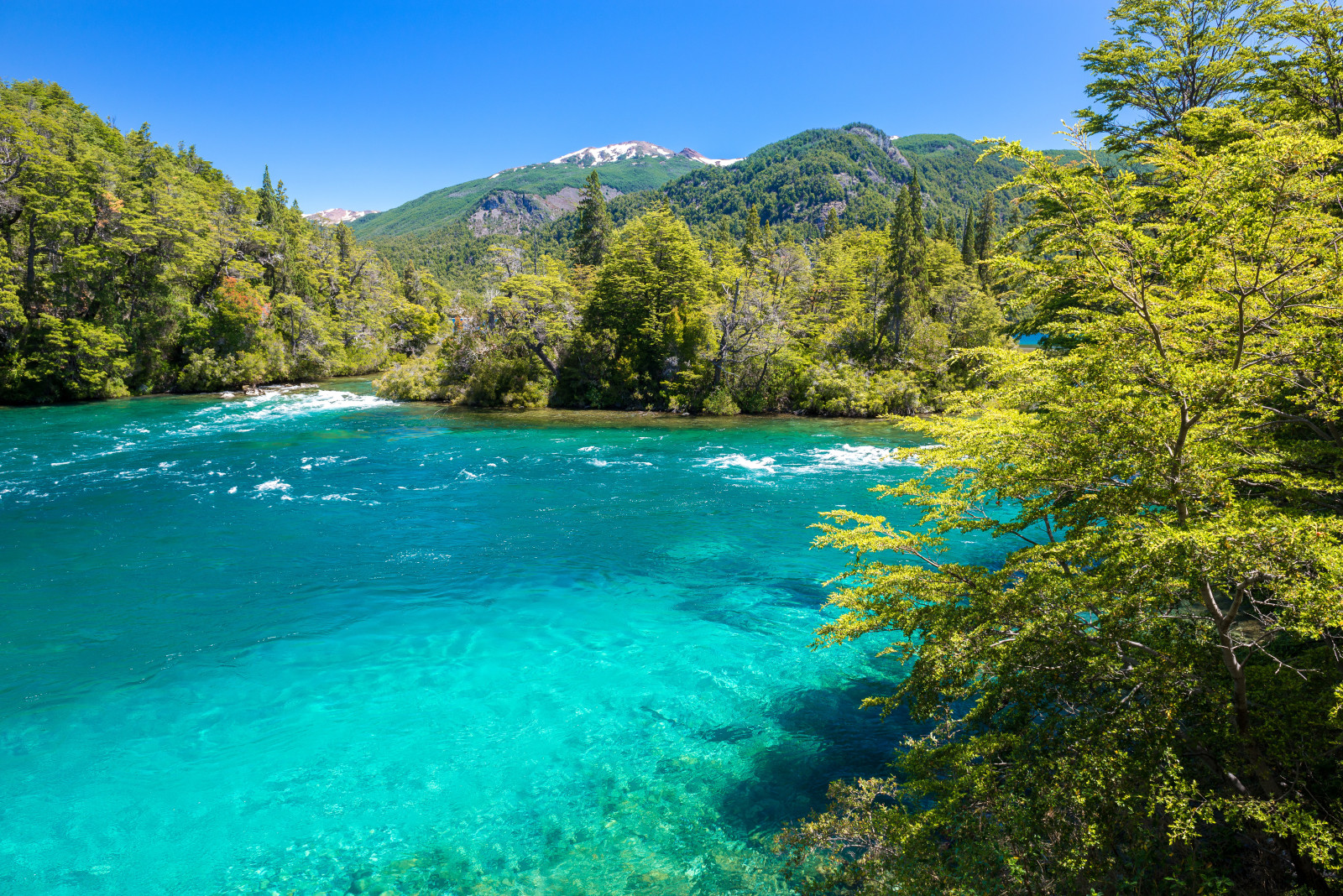 màu xanh da trời, rừng, bầu trời, con sông, cây, núi, Nắng, Chile