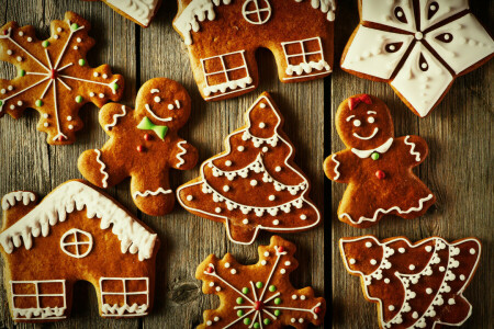 케이크, 크리스마스, 쿠키, 장식, 생강 빵, 글레이즈, 명랑한, 새해