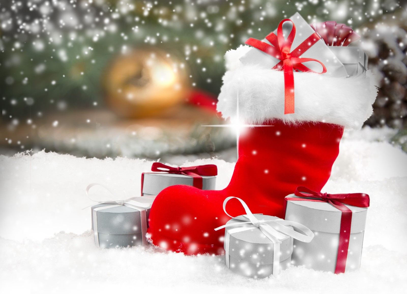 눈, 새해, 크리스마스, 장식, 명랑한, 겨울, 선물