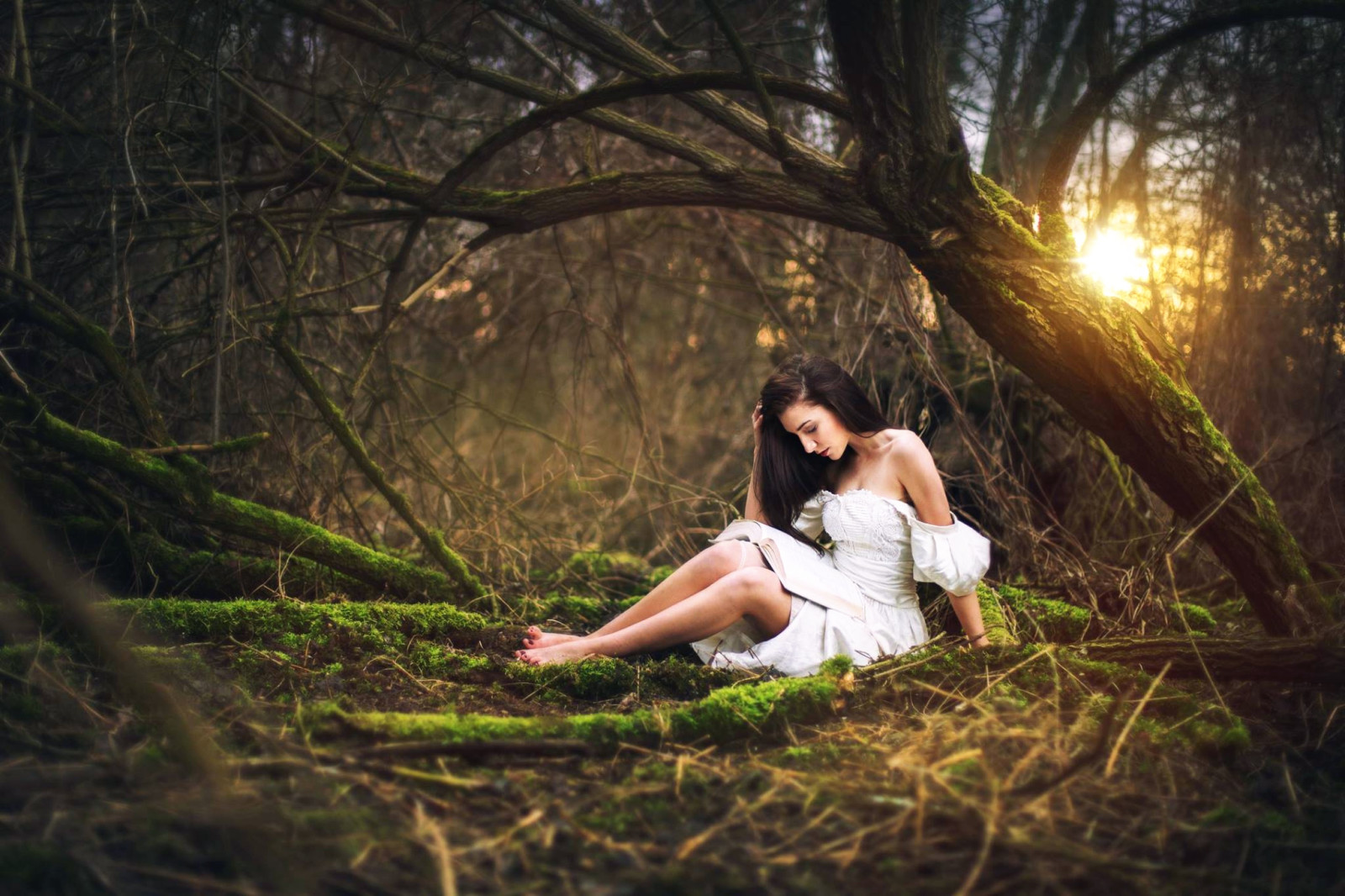 森林, 女孩, 腿, 连衣裙, Marketa Novak