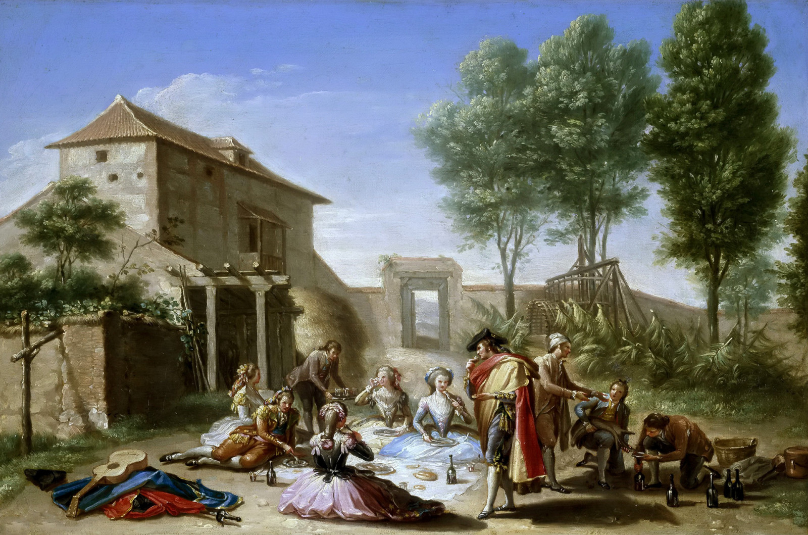 rumah, gambar, jubah, orang-orang, gitar, Piknik, aliran, 7 Francisco Bayeux dan Subias