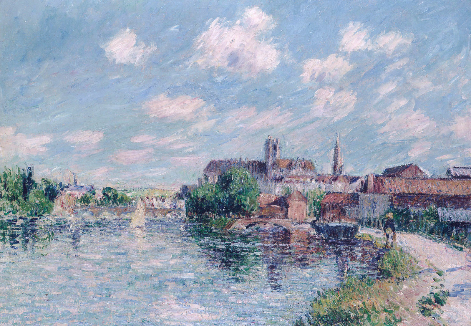 天空, 城市, 河, 景观, 图片, 家, 桥, 古斯塔夫·洛索（Gustave Loiseau）