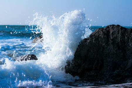 海, 潮吹き, 石, 波