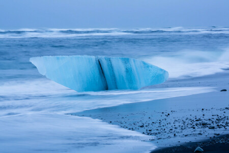 빙원, 빙, 아이슬란드, 덩어리, 바다, 육지, 폭풍, 웨이브