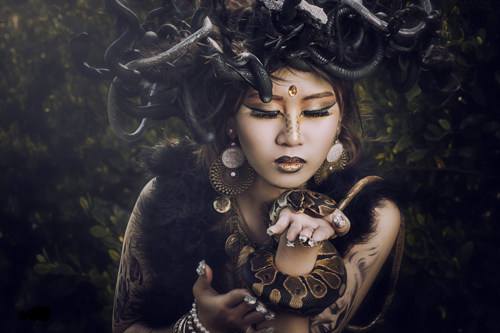 con gái, mô hình, trang điểm, Phong cách, Châu Á, Medusa, rắn