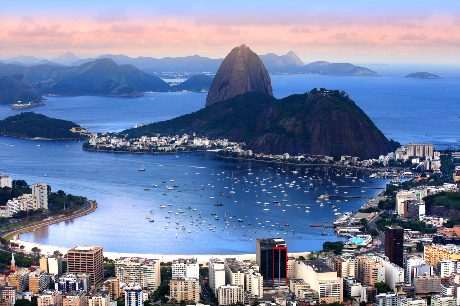 Teluk, gunung, rumah, panorama, kapal, pantai, Brazil, Rio de Janeiro
