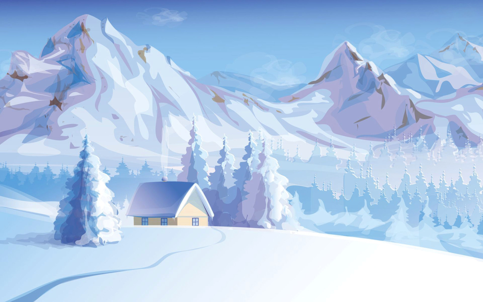 눈, 자연, 집, 겨울, 경치, 나무, 산, 벡터