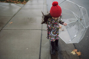 가을, 아이, 소녀, 이파리, 거리, 바람, 우산