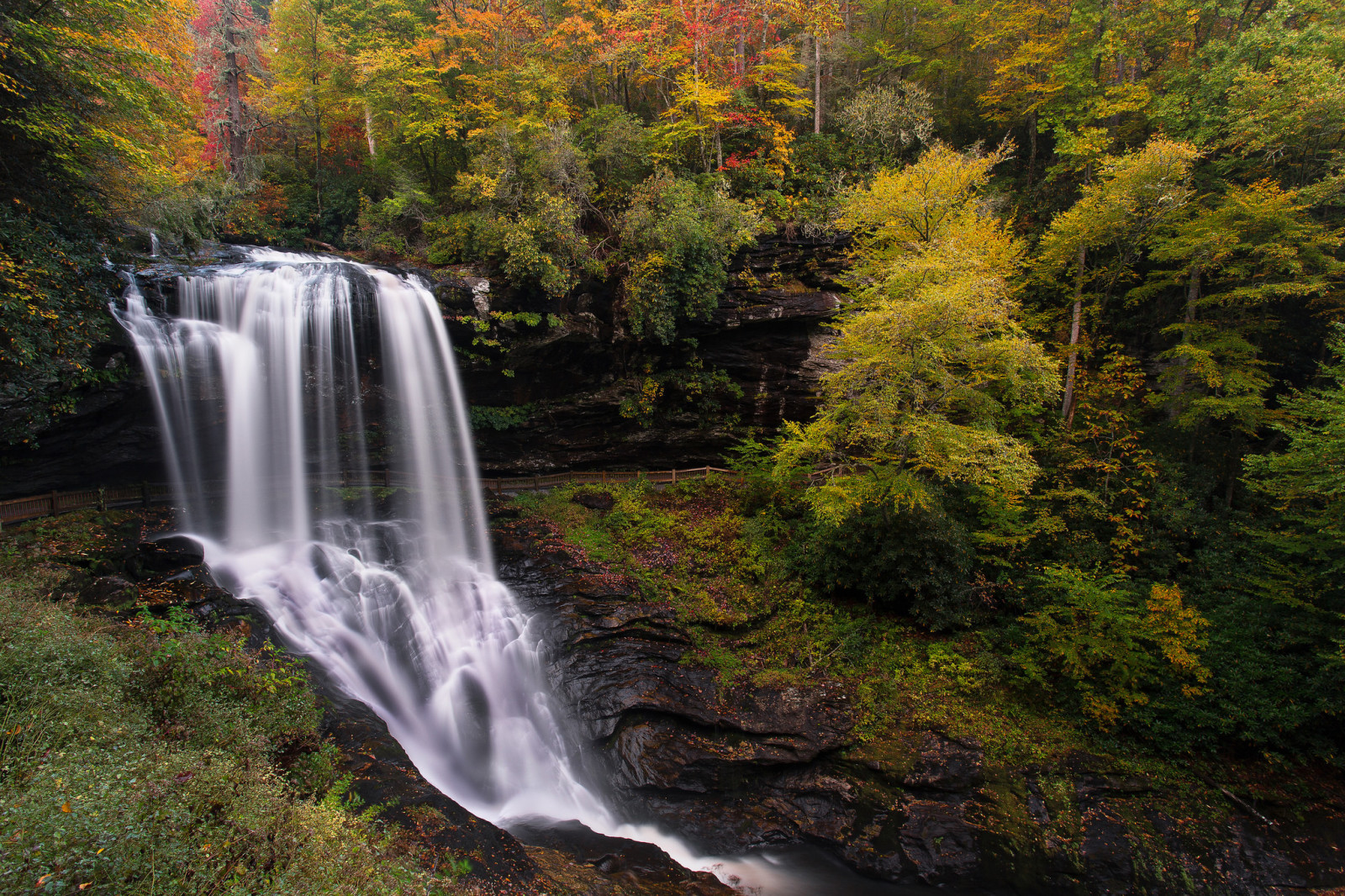 秋季, 瀑布, 美国, 北卡罗来纳, 在河上, 库拉萨哈, 梅肯县