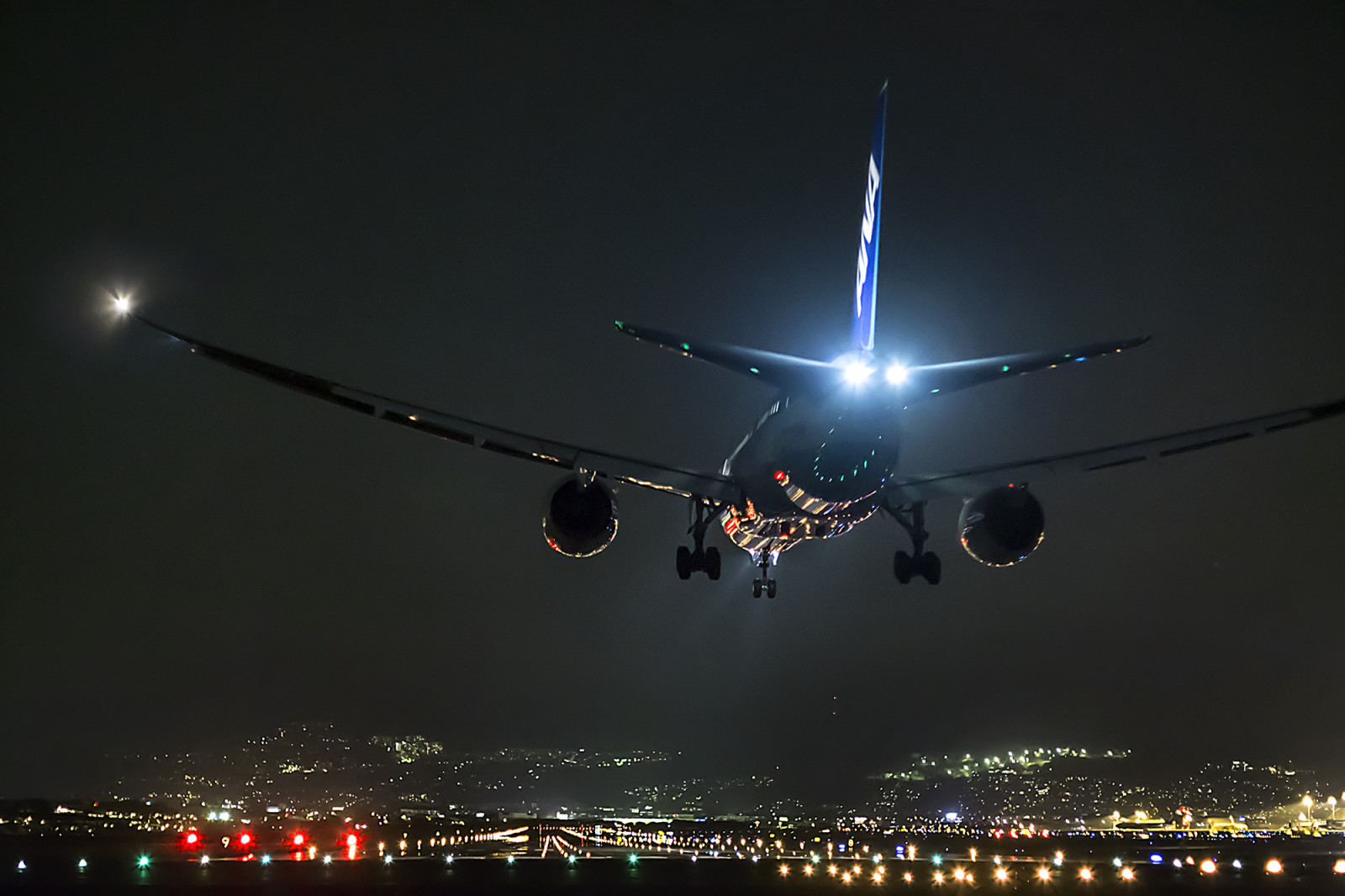 กลางคืน, ประเทศญี่ปุ่น, เครื่องบิน, โอซาก้า, โบอิ้ง 747, สนามบิน