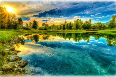 HDR, 湖, 風景, 自然, 写真, 光線, 空