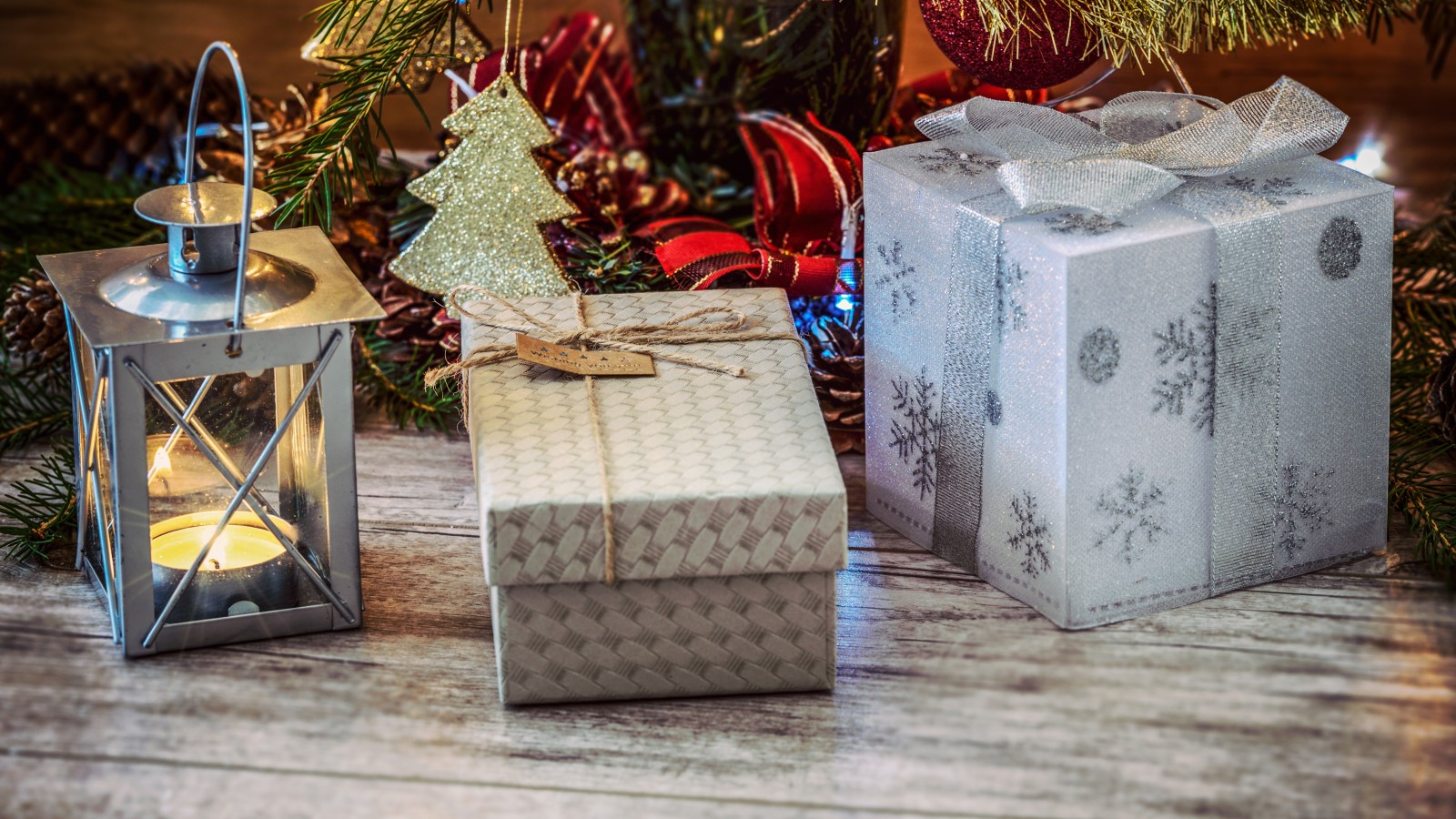 雪片, 新年, クリスマス, デコレーション, 組成, 贈り物, プレゼント, ボックス