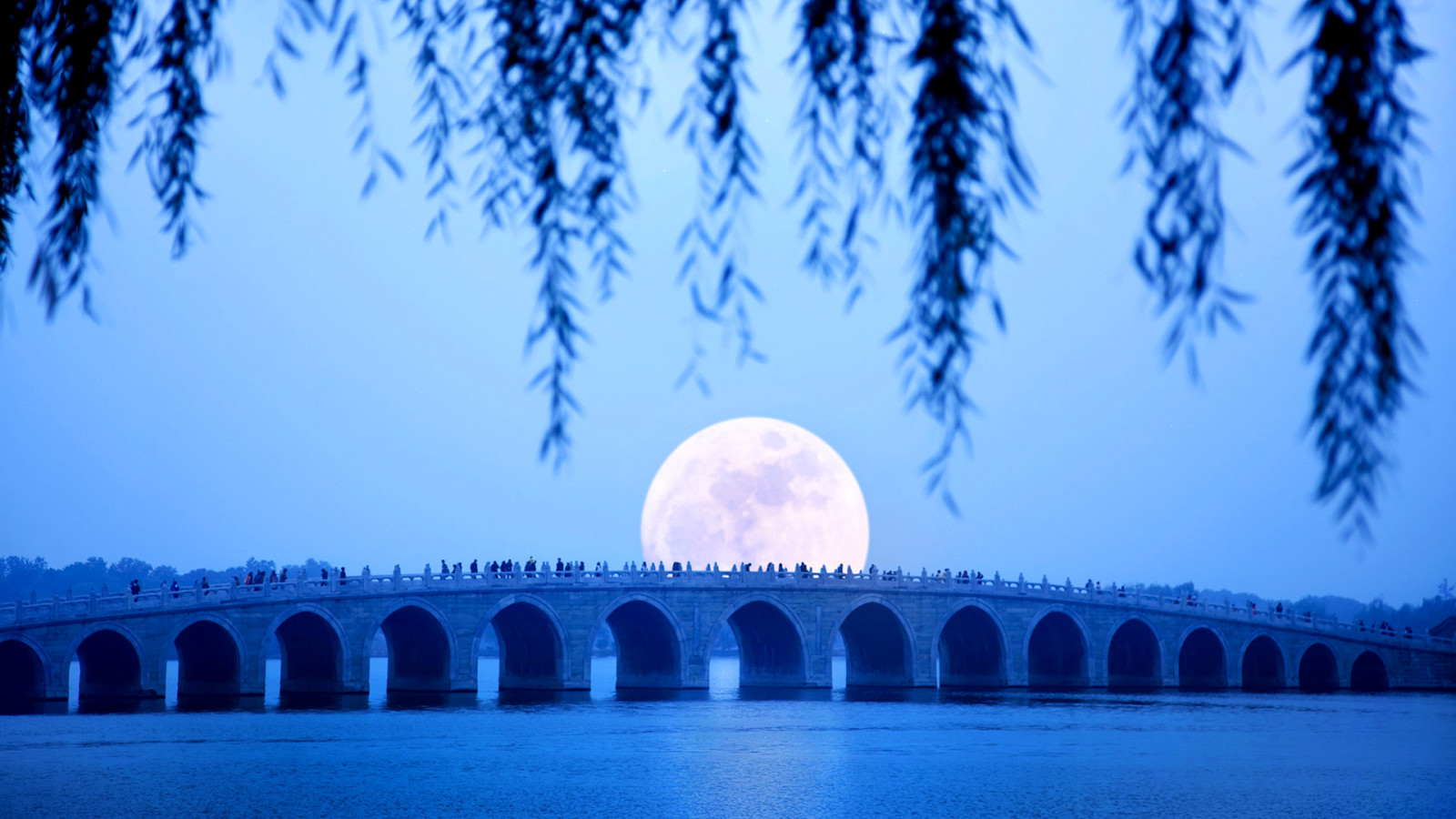 中国, 北京, 颐和园, 月出, 昆明湖