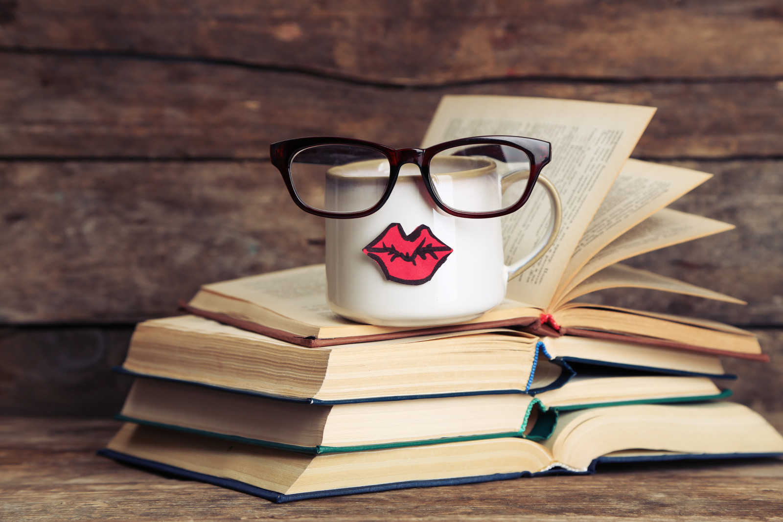 杯, 图书, 可爱, 咖啡, 眼镜, 嘴唇, 滑稽, 杯子