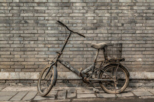 sepeda, batu bata, kotoran, dinding