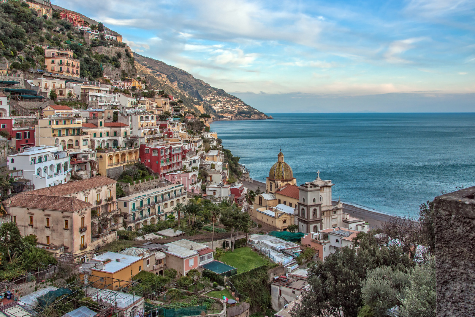 pemandangan, Teluk, laut, Italia, bangunan, pantai, kampanye, Positano