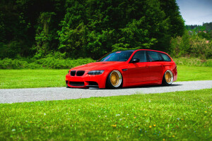 BMW, 色, E91, 草, 緑, 低い, 赤, スタンス