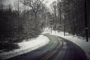 jalan, salju, pohon, musim dingin