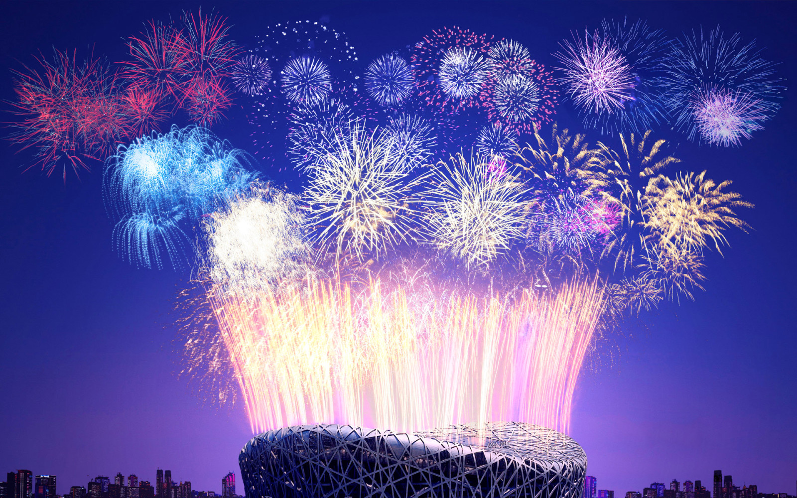 Tahun baru, stadion, Cina, kembang api, salut, Beijing