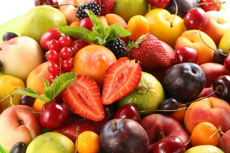 ベリー類, チェリー, 新鮮な, フルーツ, 果物, 桃, 梅, イチゴ