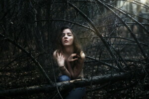 숲, 소녀, 기분