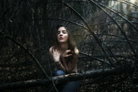 森林, 女の子, 気分